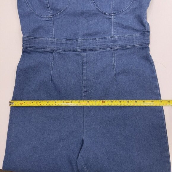 NEW LOOK‎ Women's Strapless Stretch Denim Jumpsuit Large Skinny Ankle Zipper NWT - Picture 15 of 16
